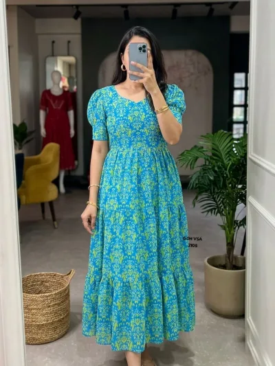 Floral Printed Maxi Dress Dark Blue
